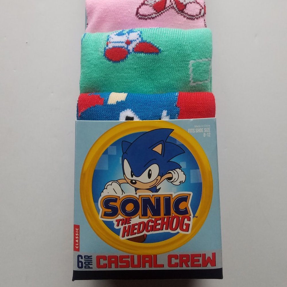 sonic the hedgehog men casual crew socks 6 pairs